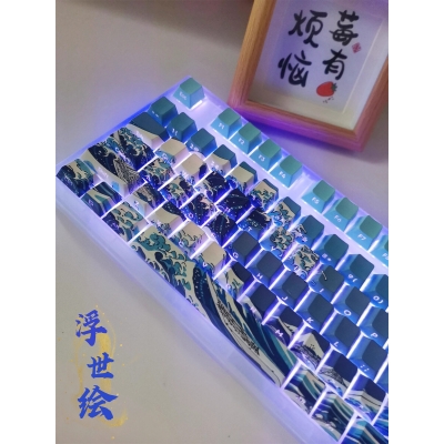 The Great Wave off Kanagawa 104+21 PBT Backlit Keycaps Set Cherry Profile for MX Switches Mechanical Gaming Keyboard